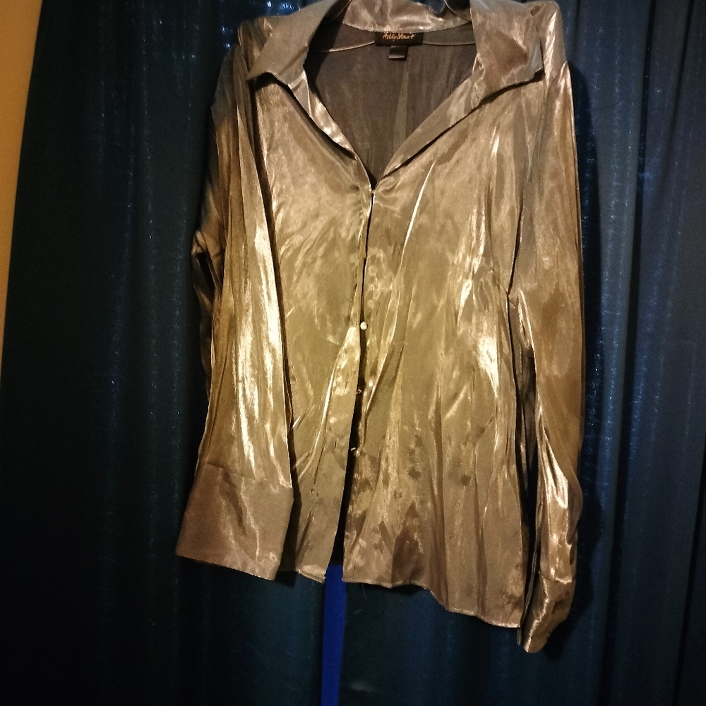 Ashley Stewart Silver Metallic Blouse – Business Casual, Office Wear, Meeting To